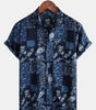 Men's Retro Navy Blue Floral Print Short Sleeve Summer Shirt