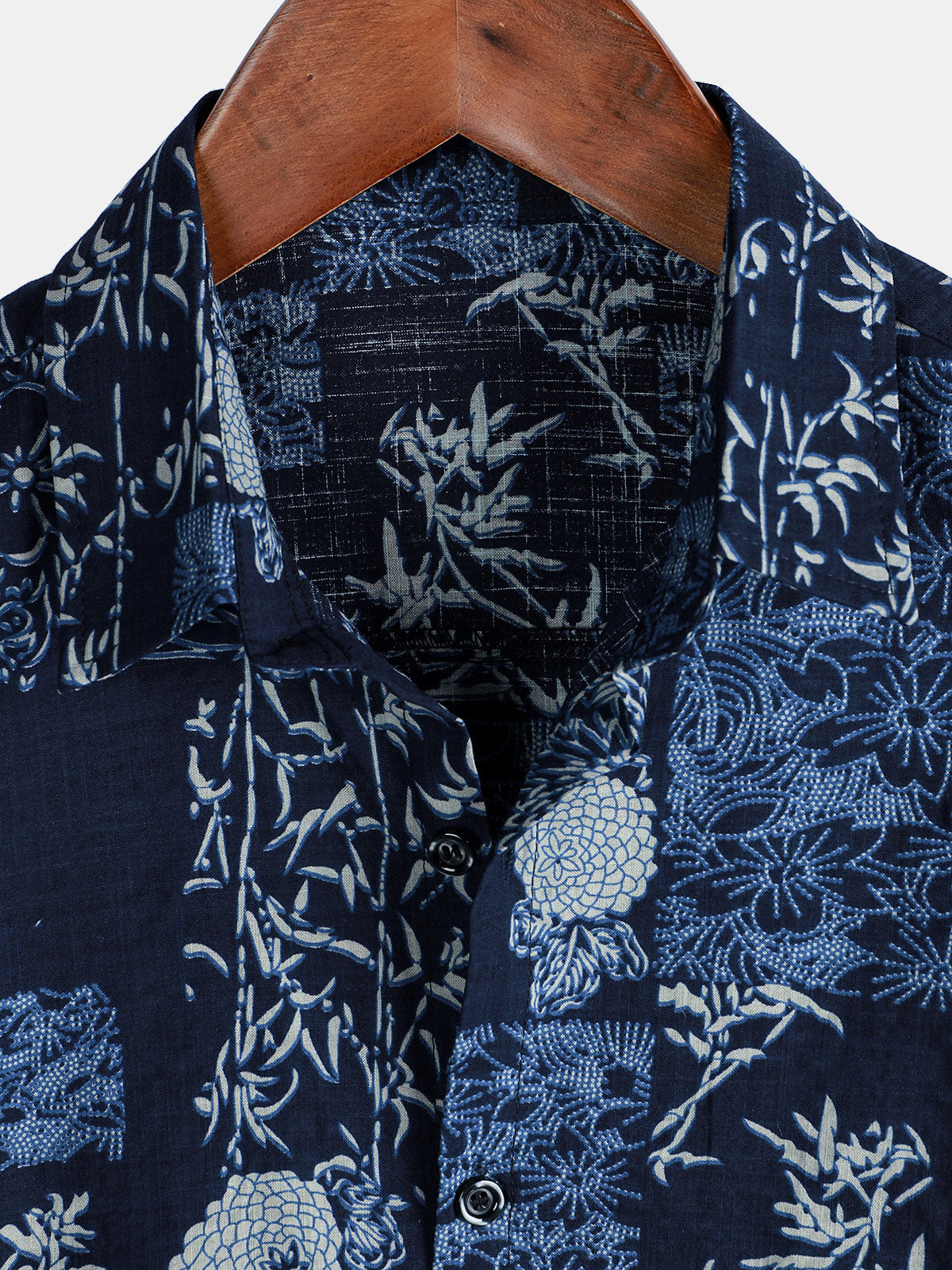 Men's Retro Navy Blue Floral Print Short Sleeve Summer Shirt