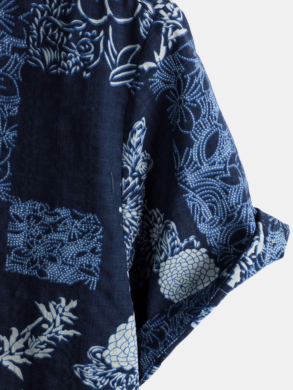 Men's Retro Navy Blue Floral Print Short Sleeve Summer Shirt