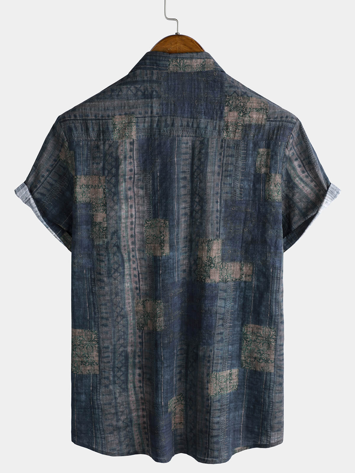 Men's Casual Short Sleeve Summer Shirt, Patchwork Print, Vintage Style