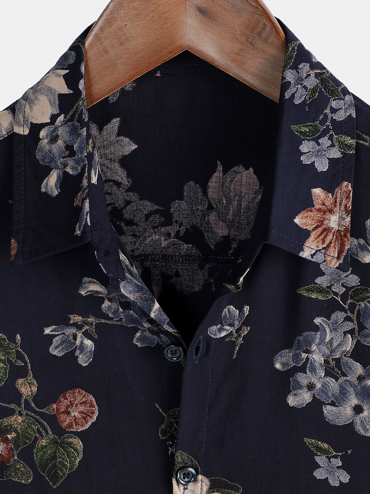 Men's Short Sleeve Rayon Shirt, Vintage, Navy Blue, Holidays, Summer, Floral Beach