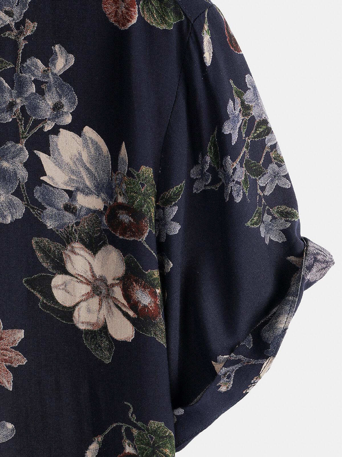 Men's Short Sleeve Rayon Shirt, Vintage, Navy Blue, Holidays, Summer, Floral Beach
