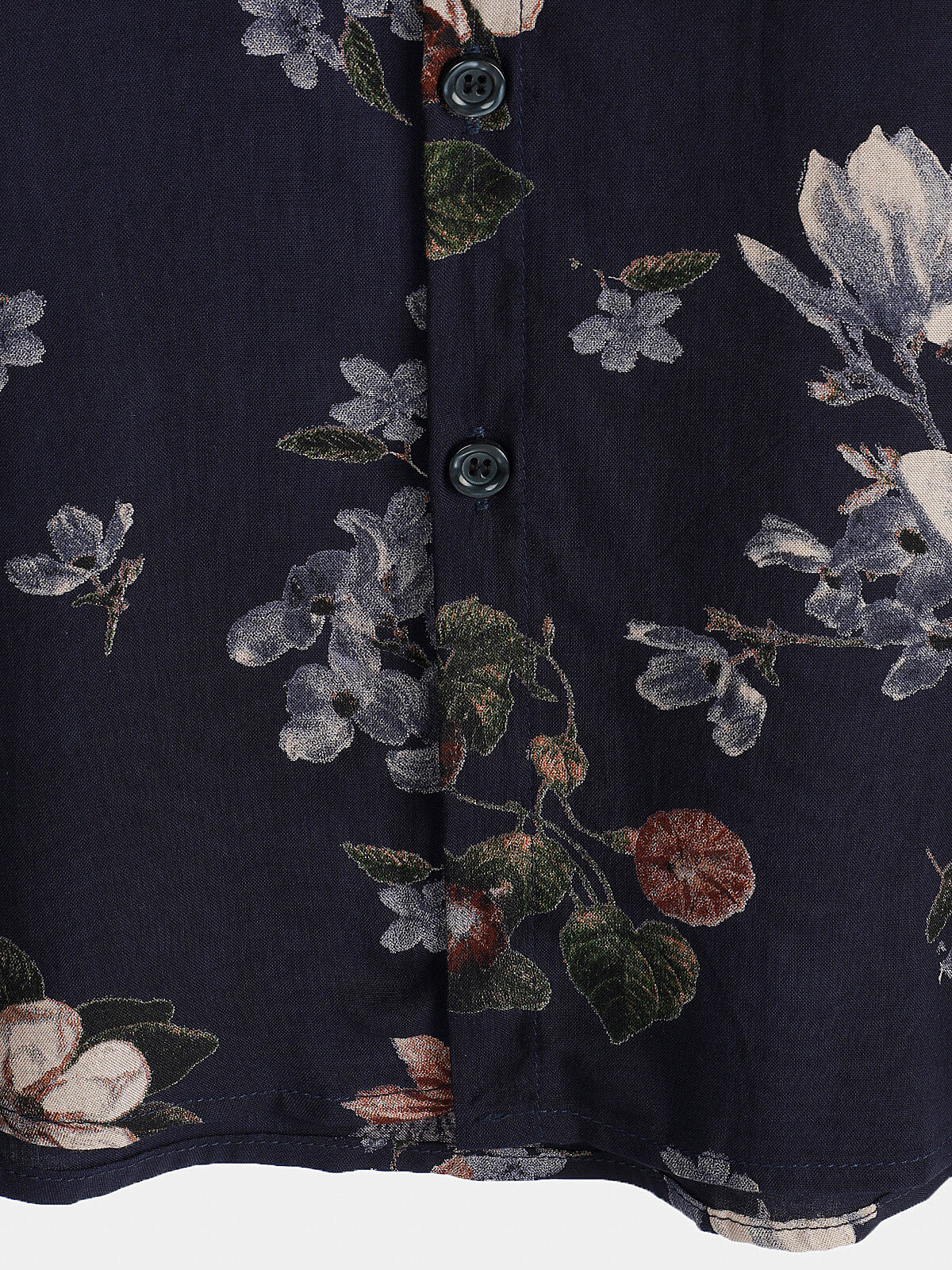 Men's Short Sleeve Rayon Shirt, Vintage, Navy Blue, Holidays, Summer, Floral Beach