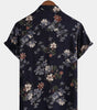 Men's Short Sleeve Rayon Shirt, Vintage, Navy Blue, Holidays, Summer, Floral Beach