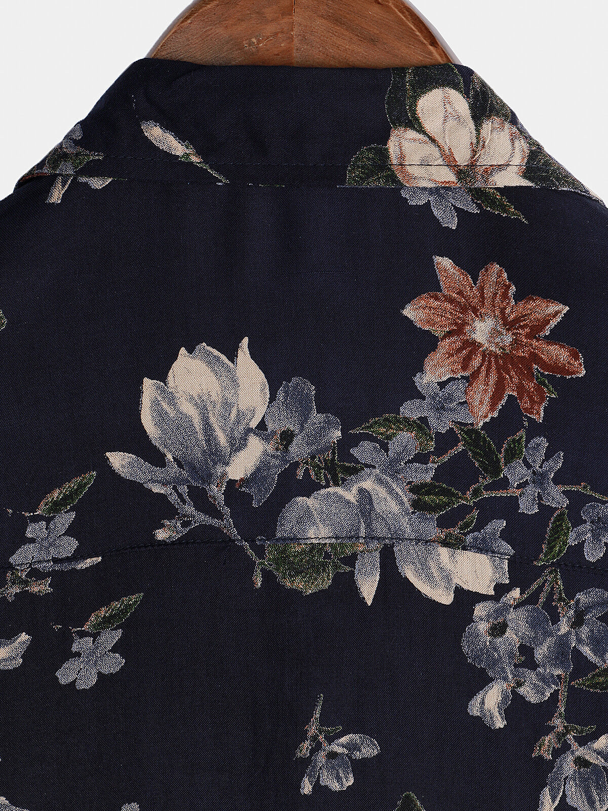 Men's Short Sleeve Rayon Shirt, Vintage, Navy Blue, Holidays, Summer, Floral Beach