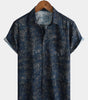 Men's Short Sleeve Summer Shirt with Retro Floral Print Pocket