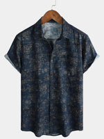 Men's Short Sleeve Summer Shirt with Retro Floral Print Pocket