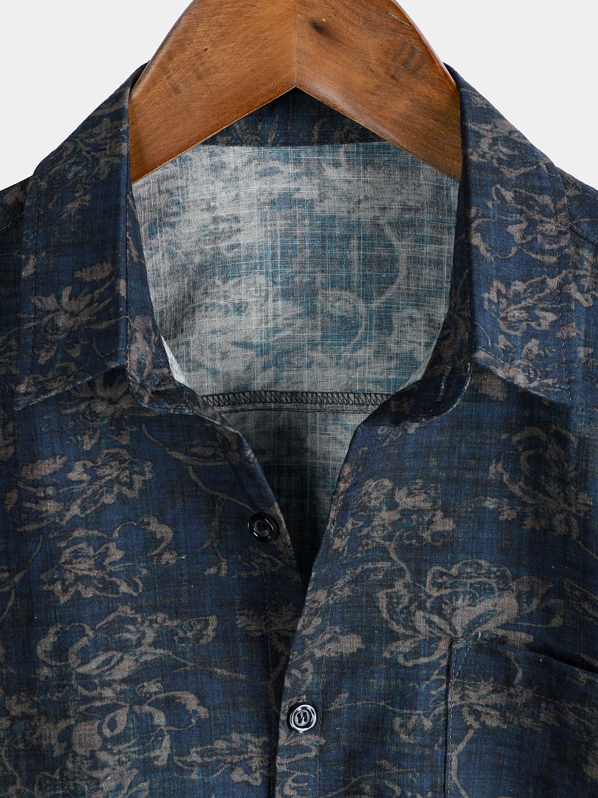 Men's Short Sleeve Summer Shirt with Retro Floral Print Pocket