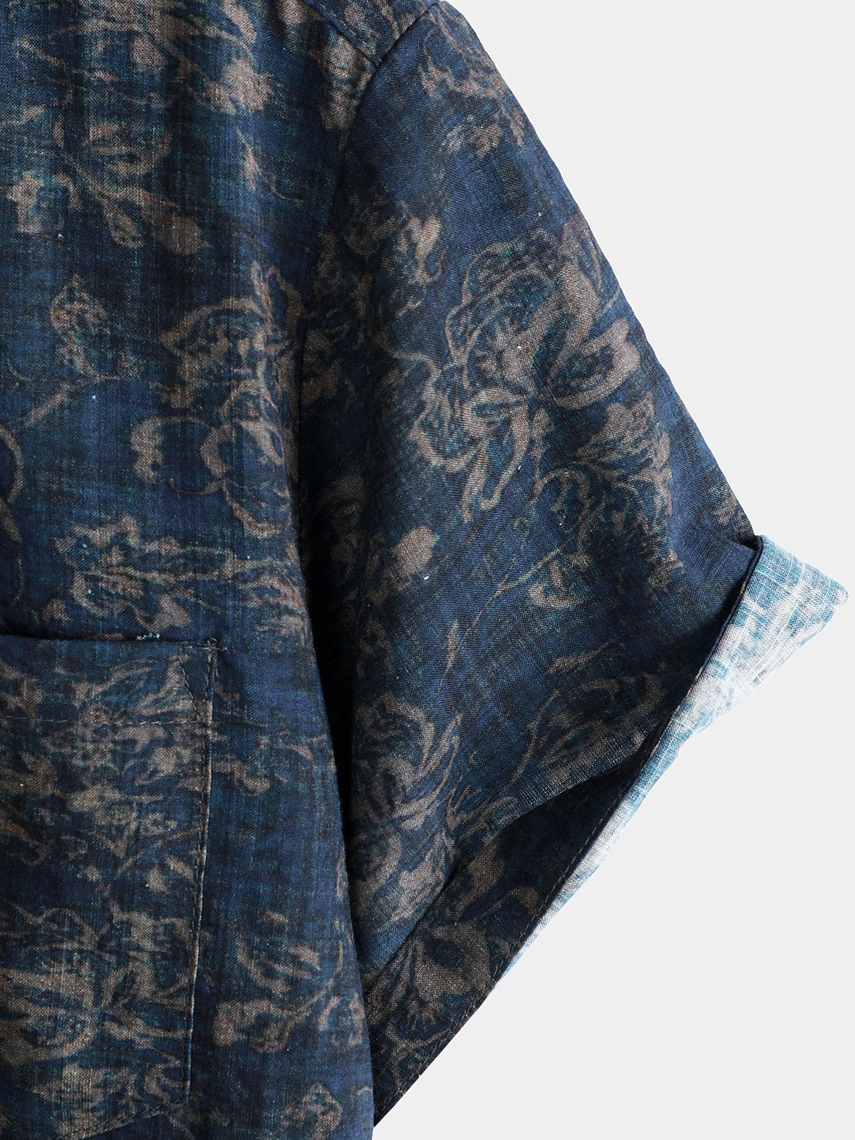 Men's Short Sleeve Summer Shirt with Retro Floral Print Pocket