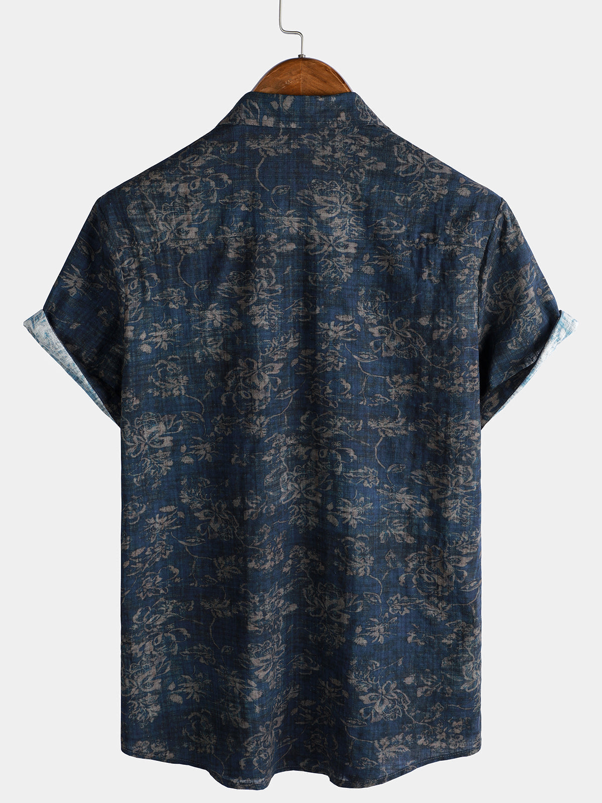 Men's Short Sleeve Summer Shirt with Retro Floral Print Pocket