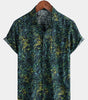 Short-Sleeved Hawaiian Shirt with Tropical Print and Pockets for Men
