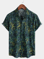 Short-Sleeved Hawaiian Shirt with Tropical Print and Pockets for Men