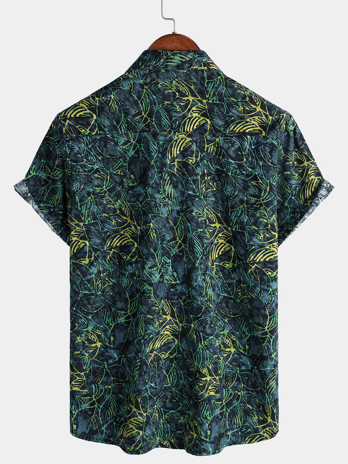 Short-Sleeved Hawaiian Shirt with Tropical Print and Pockets for Men