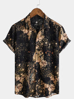 Men's Short-Sleeved Button-Up Shirt with Retro Floral Print