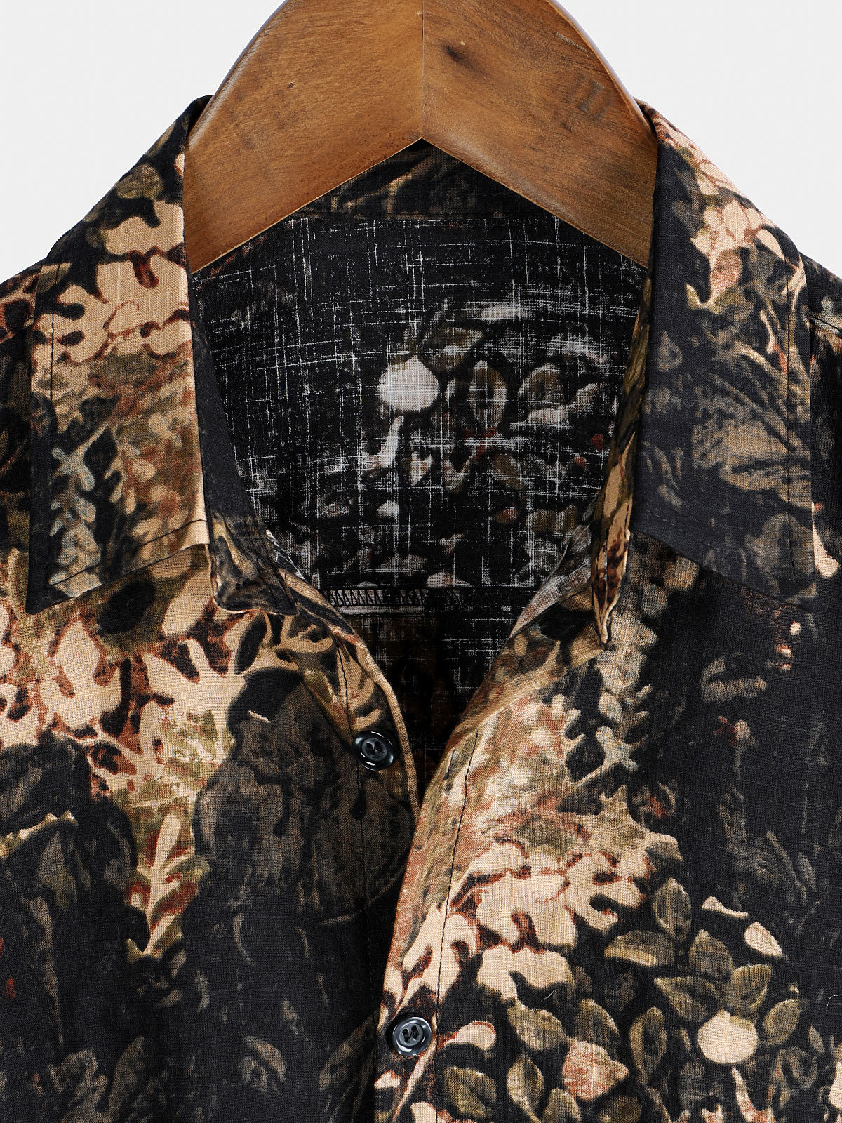 Men's Short-Sleeved Button-Up Shirt with Retro Floral Print