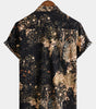 Men's Short-Sleeved Button-Up Shirt with Retro Floral Print