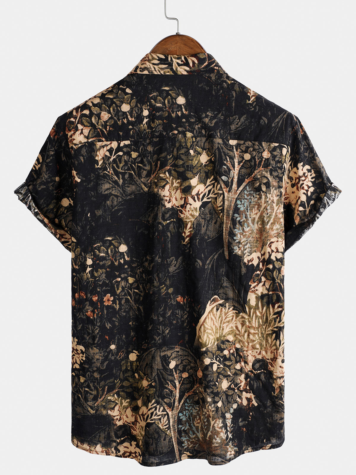 Men's Short-Sleeved Button-Up Shirt with Retro Floral Print