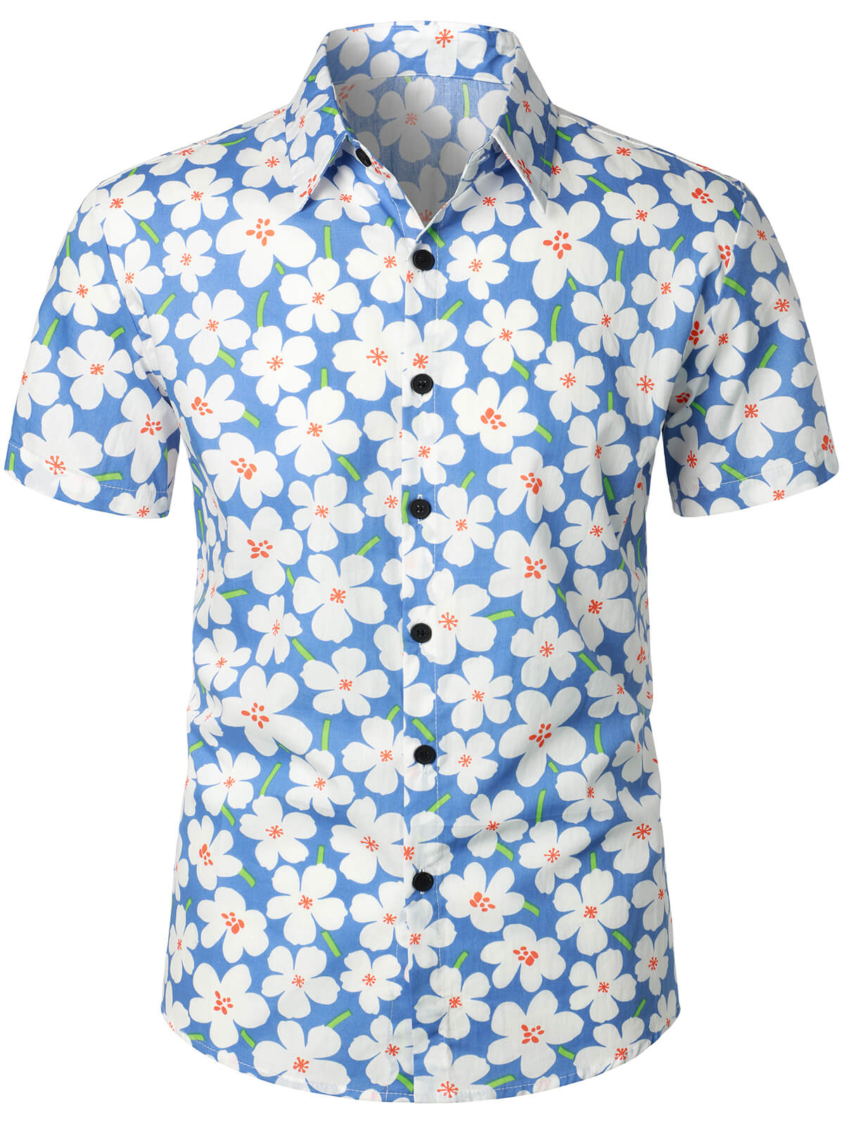 Light Blue Short-Sleeved Floral Print Shirt for Men