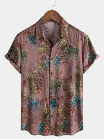 Men's Short Sleeve Summer Rayon Shirt with Retro Print