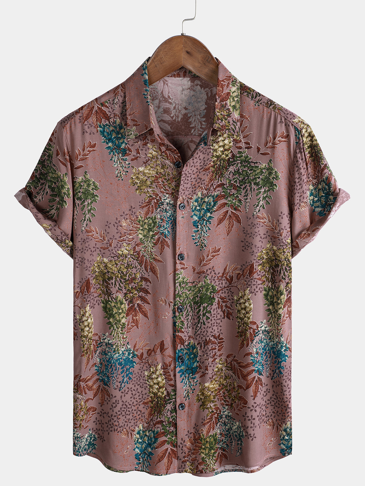 Men's Short Sleeve Summer Rayon Shirt with Retro Print