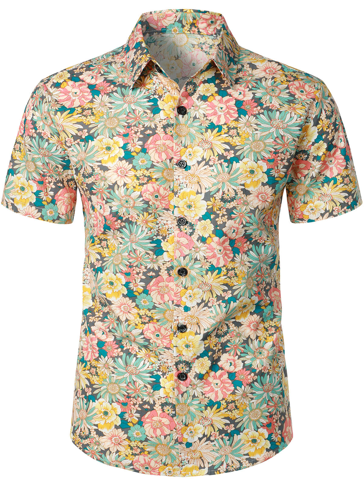 Men's Short-Sleeved Floral Cotton Shirt
