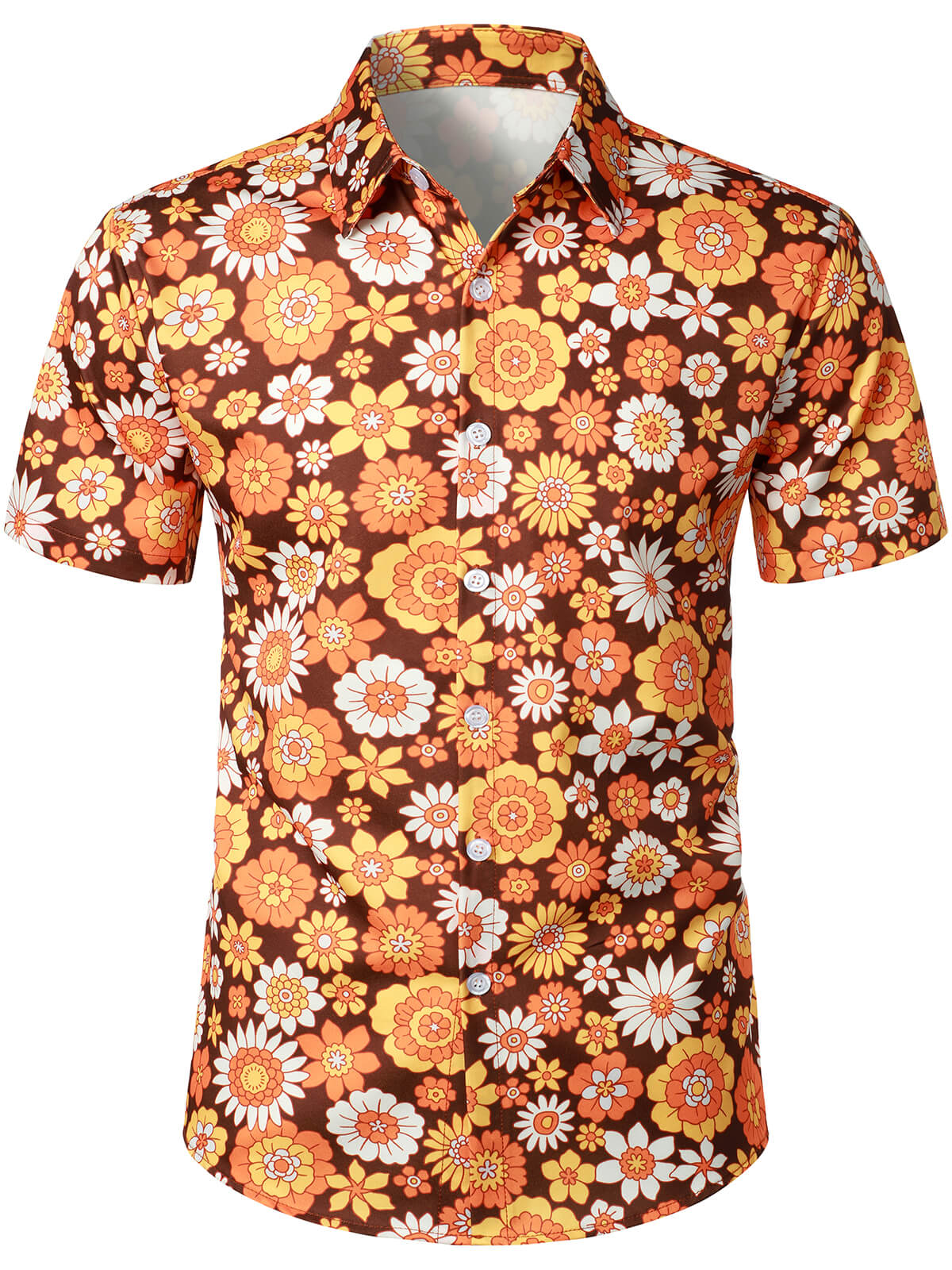 Men's Vintage Floral Button-Up Short Sleeve Beach Disco Summer 70s Retro Hawaiian Shirt