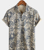 Vintage 70s Button-Up Shirt with Paisley Print and Retro Floral Pocket for Men