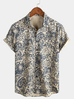 Vintage 70s Button-Up Shirt with Paisley Print and Retro Floral Pocket for Men
