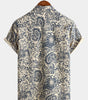 Vintage 70s Button-Up Shirt with Paisley Print and Retro Floral Pocket for Men