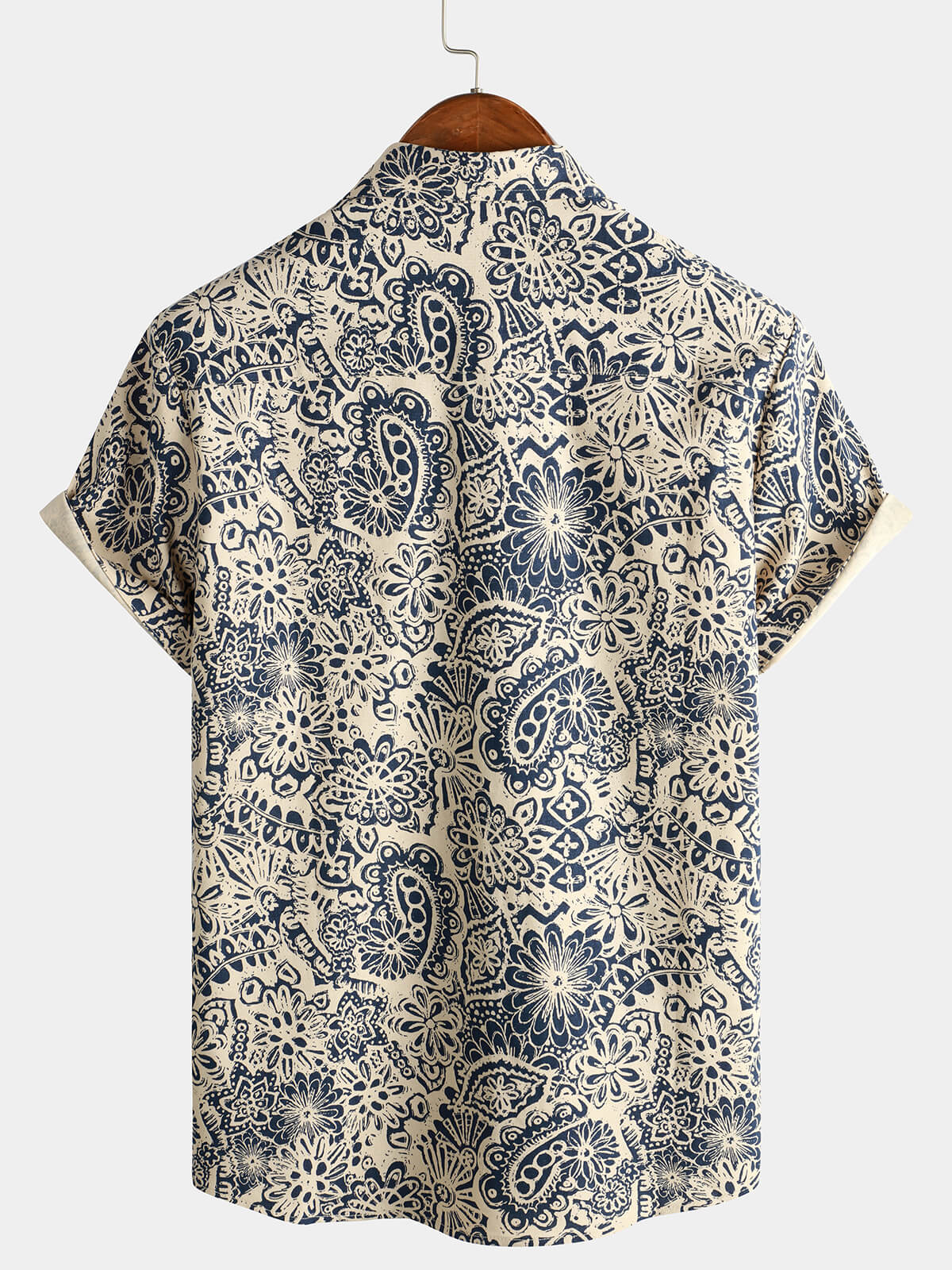 Vintage 70s Button-Up Shirt with Paisley Print and Retro Floral Pocket for Men