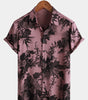 Men's Summer Hawaiian Bamboo Floral Button-Up Short Sleeve Shirt in Pink