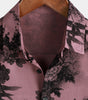 Men's Summer Hawaiian Bamboo Floral Button-Up Short Sleeve Shirt in Pink