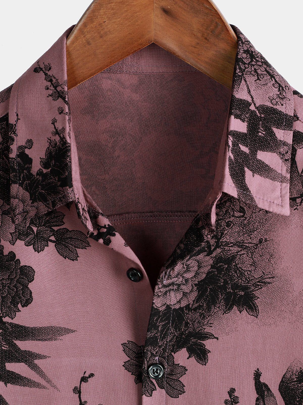 Men's Summer Hawaiian Bamboo Floral Button-Up Short Sleeve Shirt in Pink
