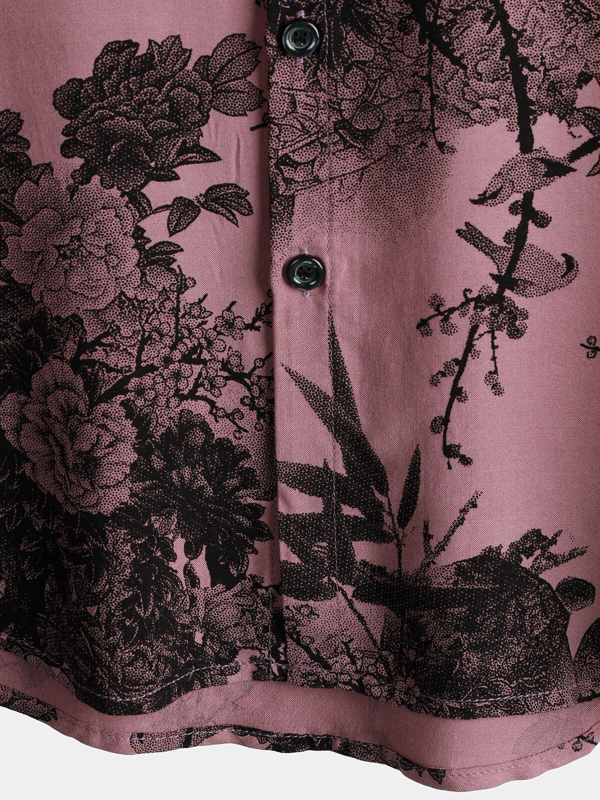 Men's Summer Hawaiian Bamboo Floral Button-Up Short Sleeve Shirt in Pink