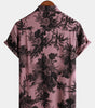 Men's Summer Hawaiian Bamboo Floral Button-Up Short Sleeve Shirt in Pink