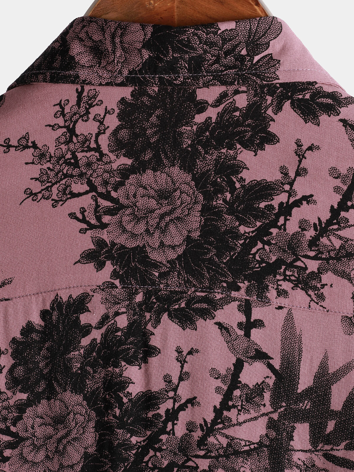 Men's Summer Hawaiian Bamboo Floral Button-Up Short Sleeve Shirt in Pink
