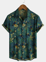 Men's Retro Floral Print Short Sleeve Rayon Shirt