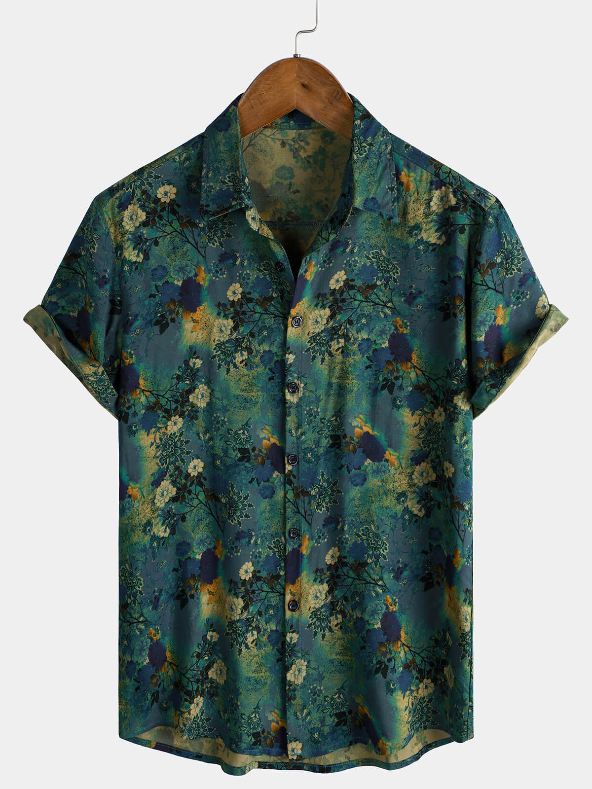 Men's Retro Floral Print Short Sleeve Rayon Shirt