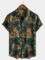 Men's Short Sleeve Summer Rayon Shirt, Retro Floral Pattern