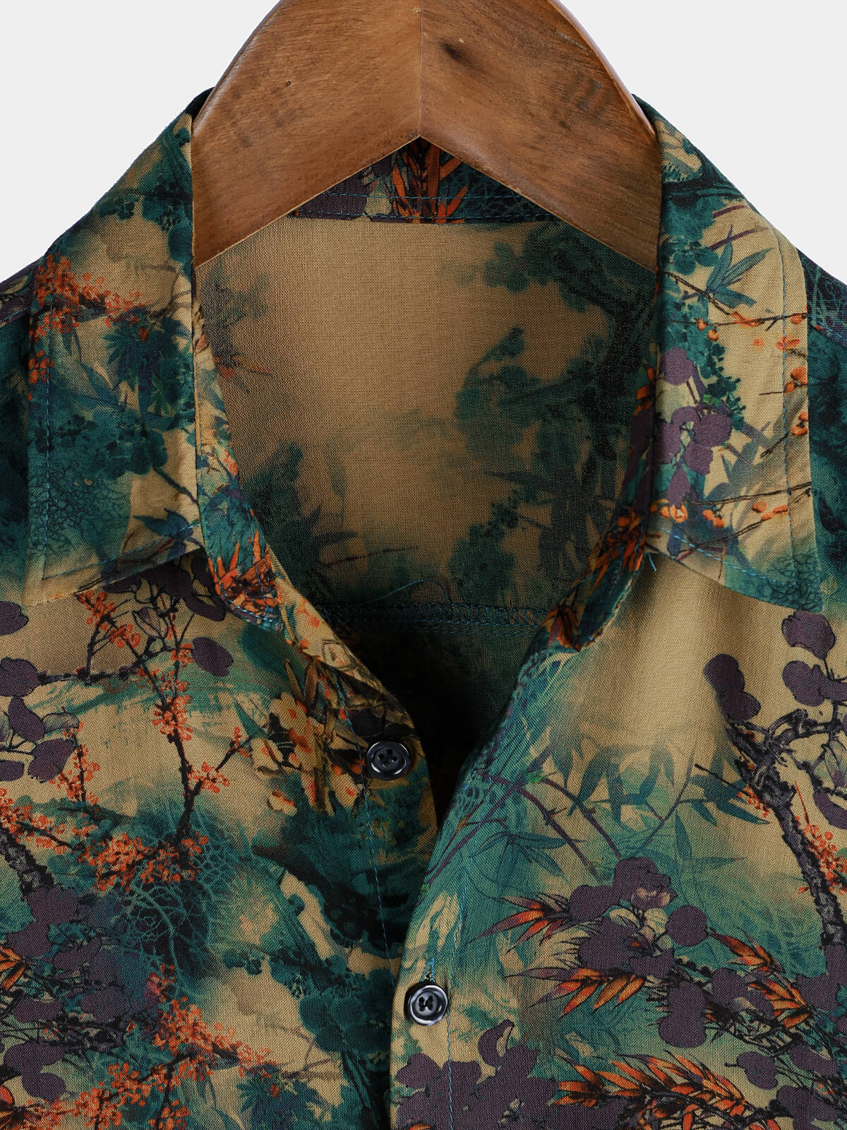 Men's Short Sleeve Summer Rayon Shirt, Retro Floral Pattern