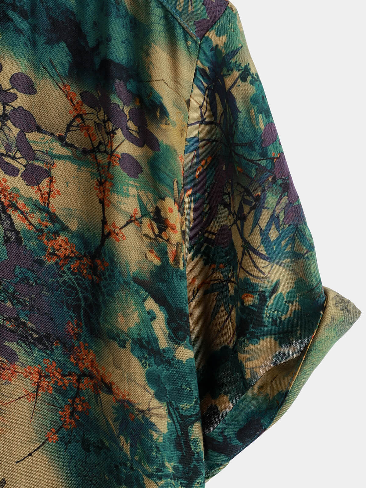 Men's Short Sleeve Summer Rayon Shirt, Retro Floral Pattern