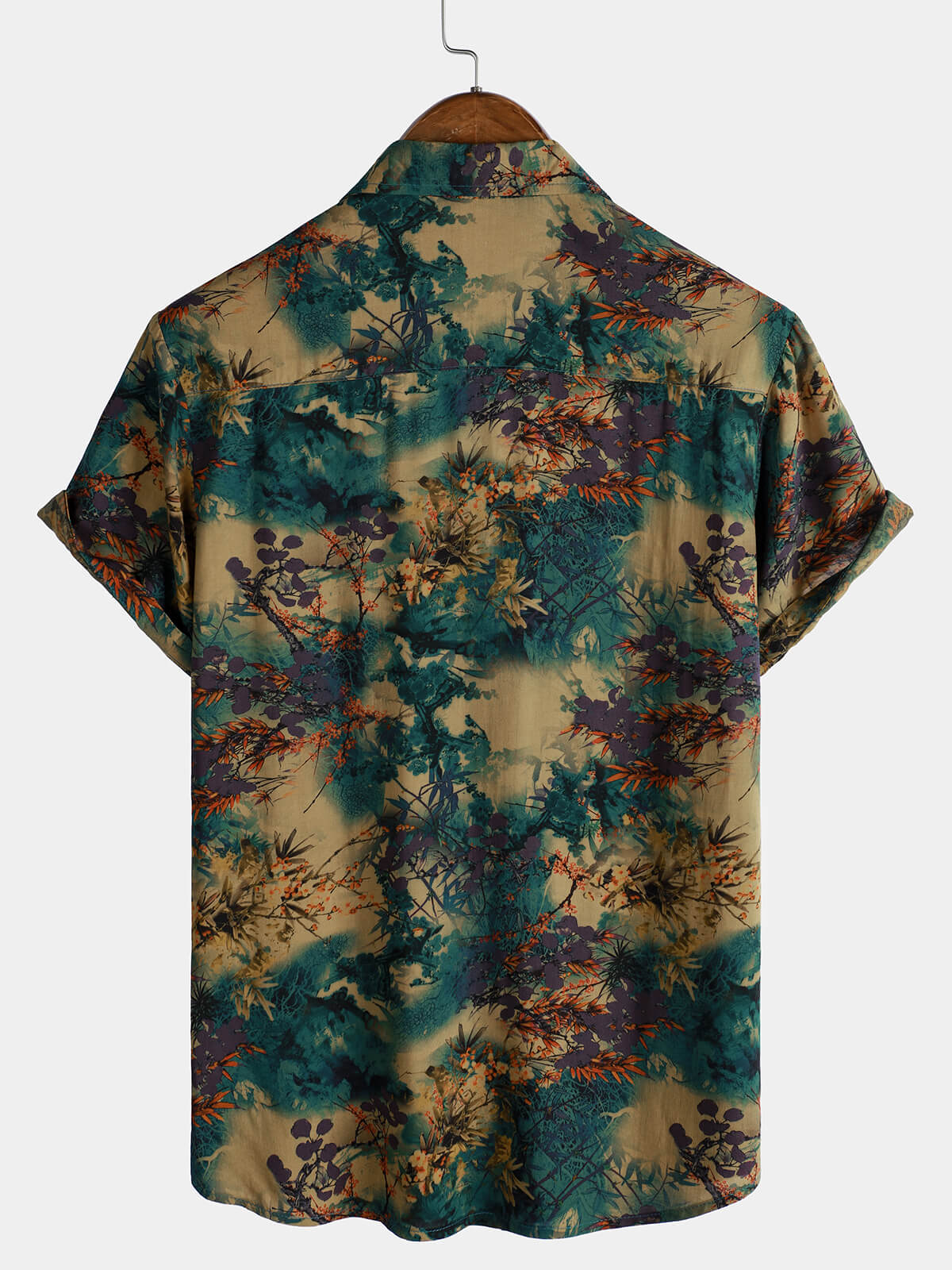 Men's Short Sleeve Summer Rayon Shirt, Retro Floral Pattern