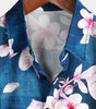 Men's Summer Button-Up Floral Print Shirt, Casual Collar, Navy Blue, Short Sleeves
