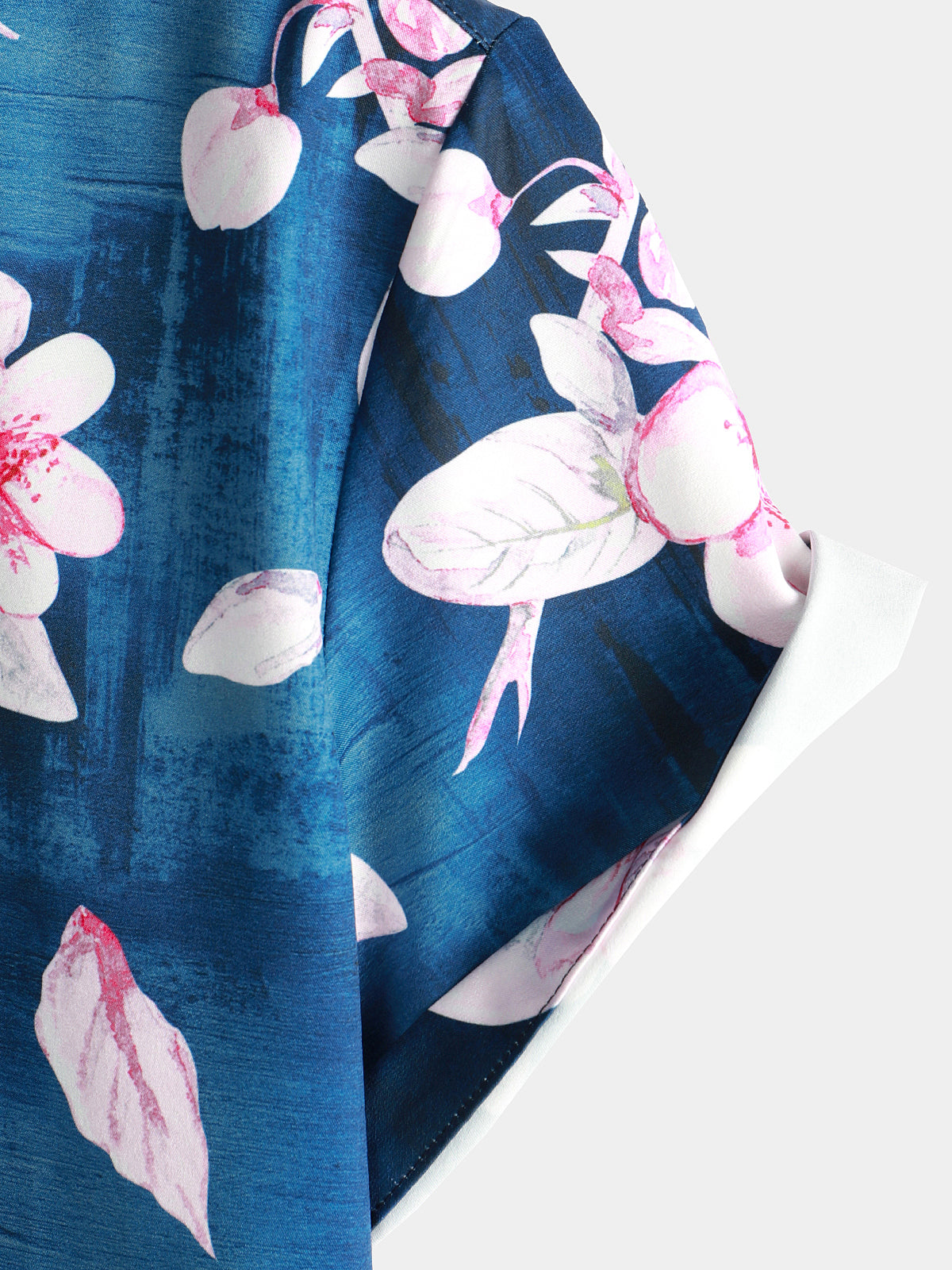 Men's Summer Button-Up Floral Print Shirt, Casual Collar, Navy Blue, Short Sleeves