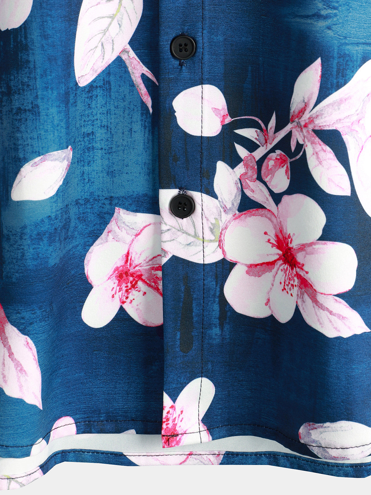 Men's Summer Button-Up Floral Print Shirt, Casual Collar, Navy Blue, Short Sleeves