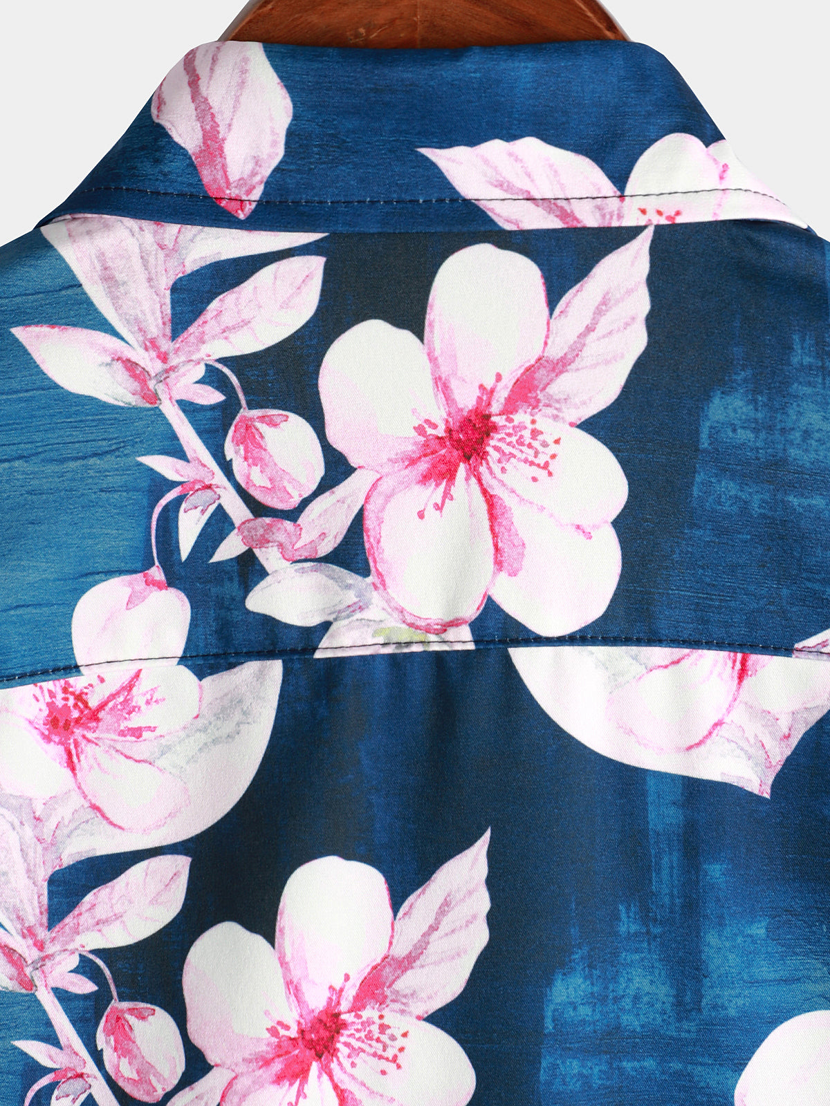 Men's Summer Button-Up Floral Print Shirt, Casual Collar, Navy Blue, Short Sleeves