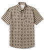 Khaki Short-Sleeved Shirt with Geometric Floral Pocket for Men