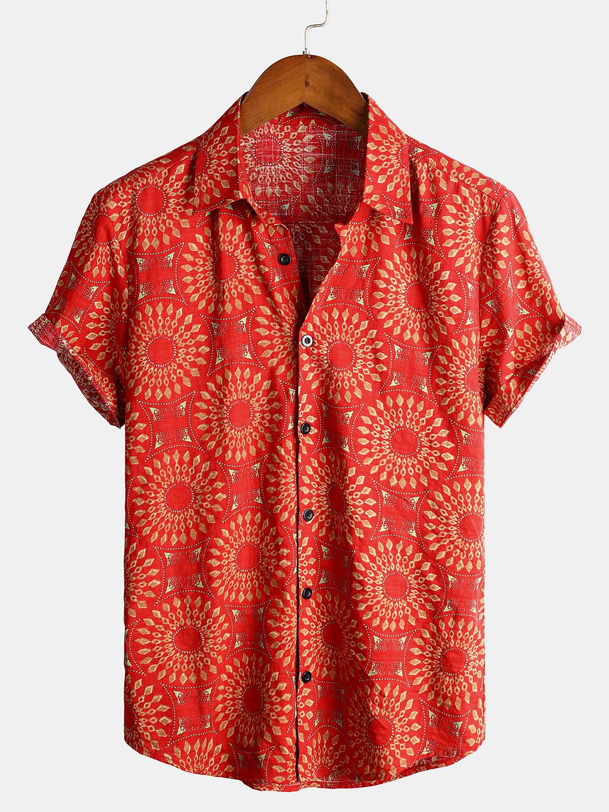 70s Vintage Disco Button-Up Short Sleeve Summer Shirt for Men