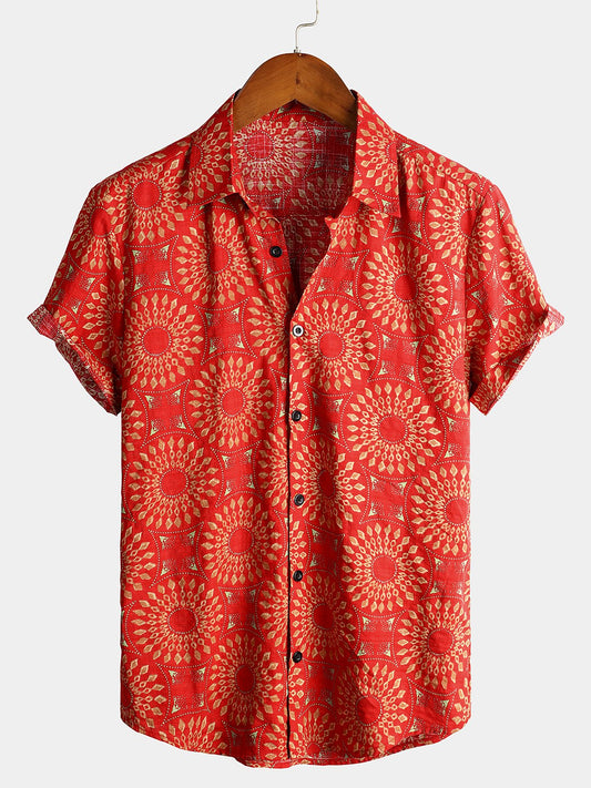70s Vintage Disco Button-Up Short Sleeve Summer Shirt for Men