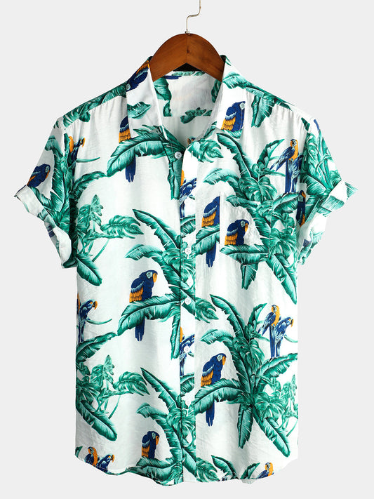 Men's pure cotton Hawaiian-style holiday print shirt